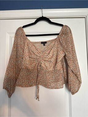 Floral Peach Drawstring Peasant Blouse